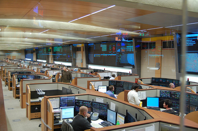 Modern Design: Sound absorbing panels and acoustic wood at a busy Union Pacific Dispatch Center