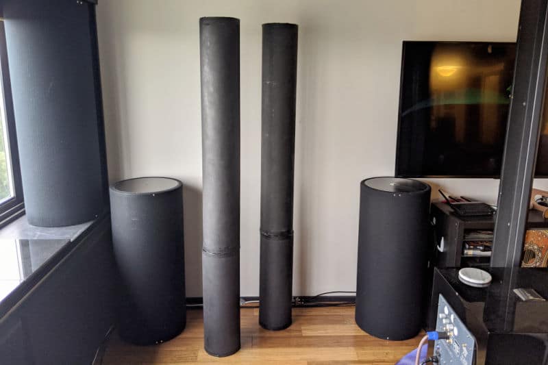 Studio room with Stacked Tube Bass Traps